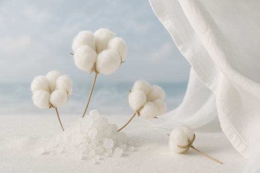 cotton blossom, ozone, sea salt, powder, and fresh linen.