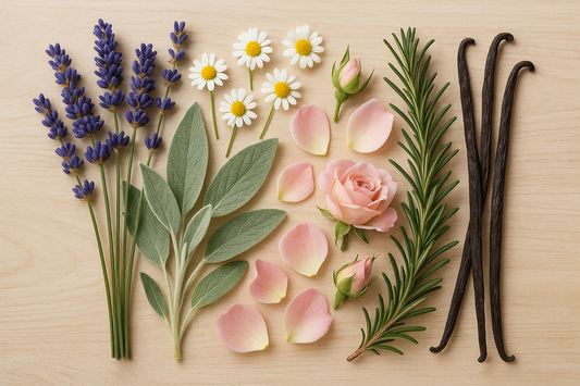 lavender, chamomile, sage and rosemary, rose, and vanilla.